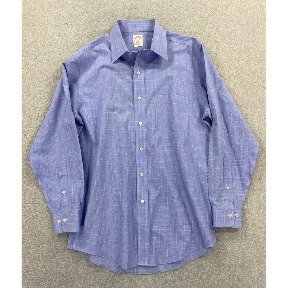BROOKS BROTHERS Men's 15-2/3 Button Dress Shirt 346 Regular Fit Non Iron Blue